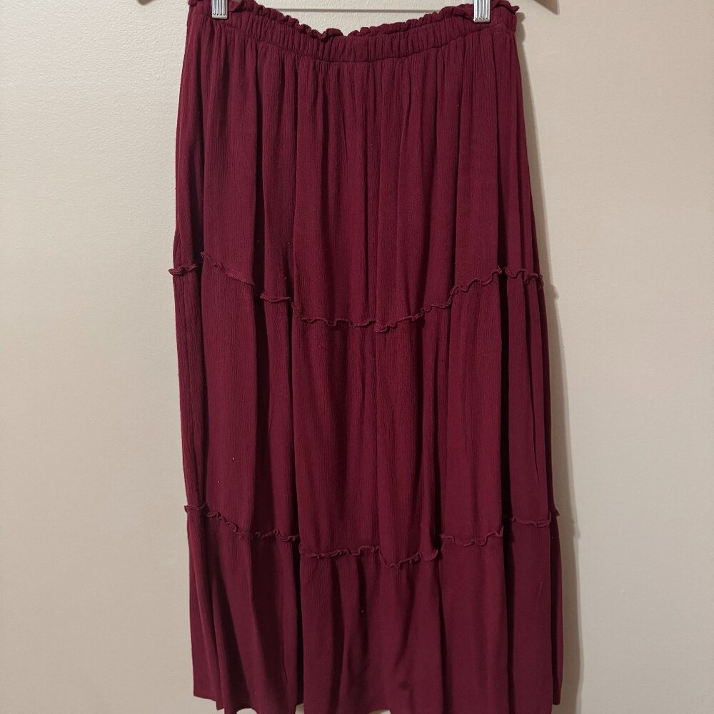 ✨269 –  Old Navy Tiered Midi Skirt | Boho Cottagecore Maroon ✨